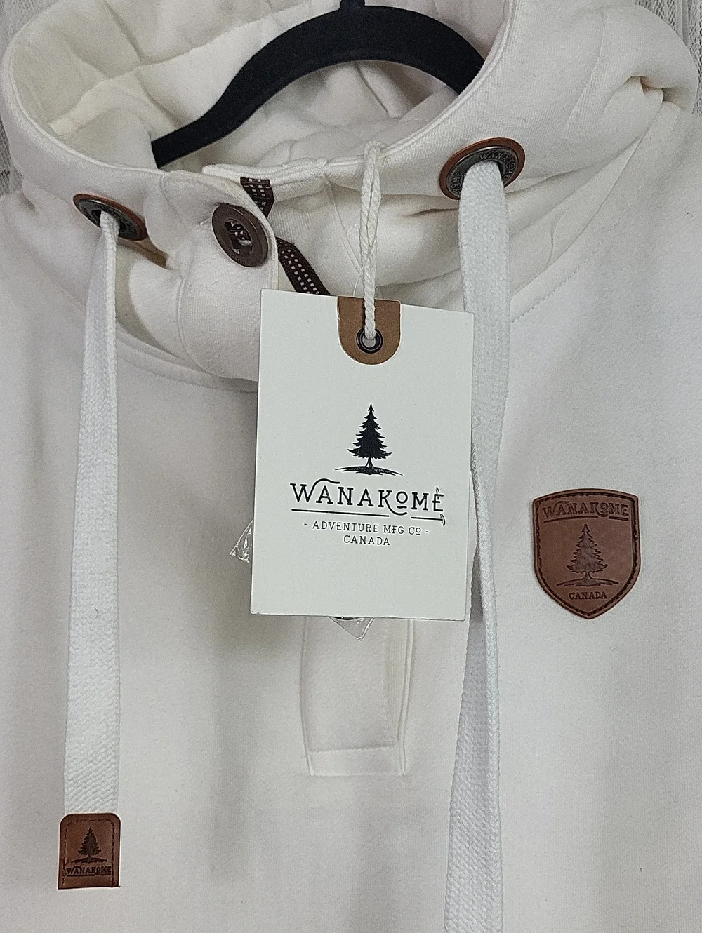Wanakome Cream Funnel Neck Pullover with Button Placket. Size M